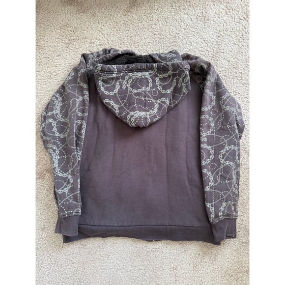 GUNIT&CO TRUE LUXE Hoodie Mens XL‎ Brown Sherpa Lined Chain Print Full Zip Y2K - Picture 7 of 7